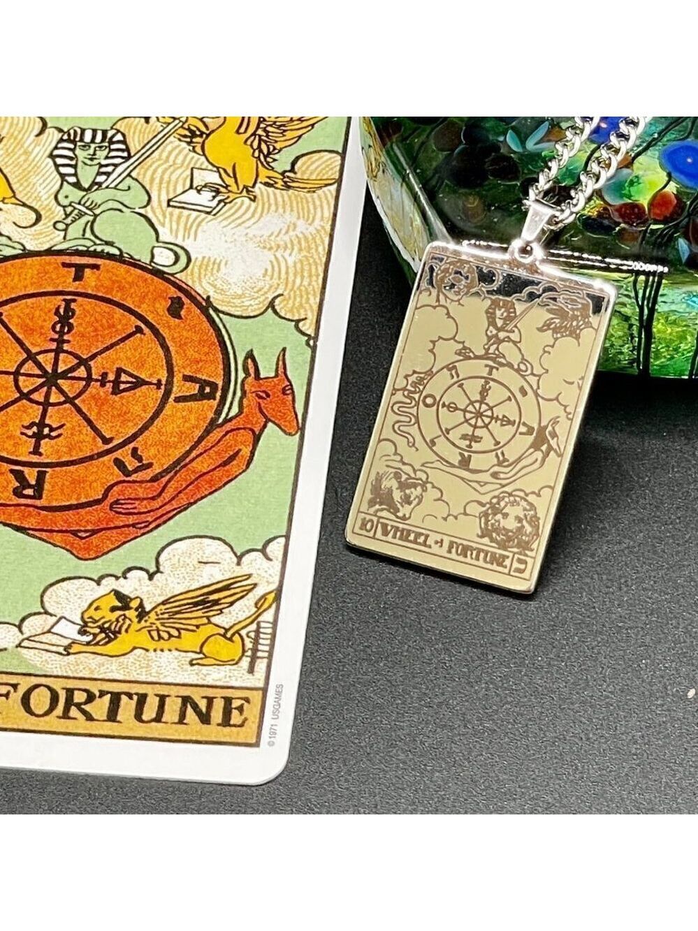 The Wheel of Fortune / Fate Stainless Steel Tarot Pendant and Necklace #860